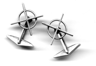 CRISS CROSS $110-sterling silver cufflinks with swiveling sanding disked crosses (3/4" across)